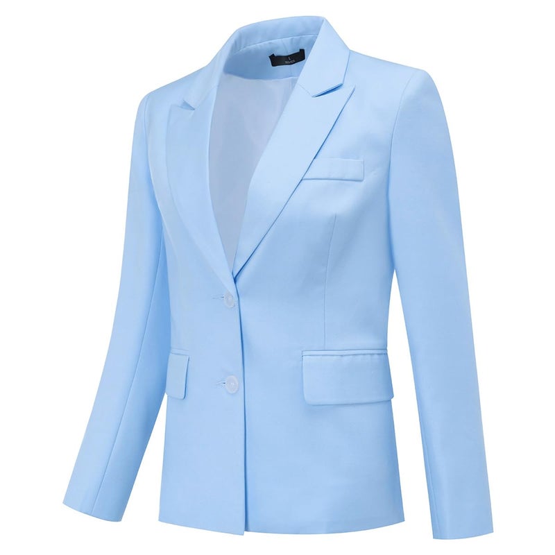 YUNCLOS Women's 2 Piece Office Work Suit Set Two Button Blazer and Pants Blue - Image 2